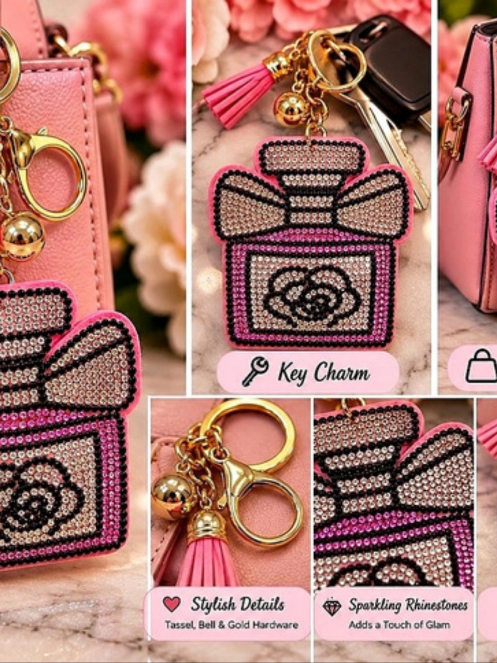 Pink Bow Perfume Key Charm Like New